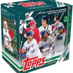 Cheapest 🧨 MLB Topps 2019 HOLIDAY ⚾ Baseball Trading Card MEGA Box [10 Packs, 1 Autograph OR Relic Card] ✨