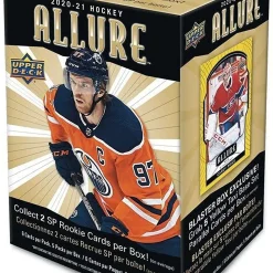 Hot Sale ✨ NHL Upper Deck 2020-21 Allure Hockey Trading Card BLASTER Box [5 Packs, 2 SP Rookie Cards, 5 Yellow Taxi Parallel Cards] ✨