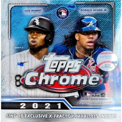 Deals 🧨 MLB Topps 2021 Chrome ⚾ Baseball Trading Card MEGA Box [10 Packs, 10 Exclusive X-Fractor Parallels] 👍