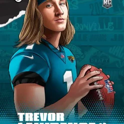 Hot Sale 🛒 NFL Jacksonville Jaguars 2021 Instant Draft Night Illustrations Football Trevor Lawrence Trading Card 🔔