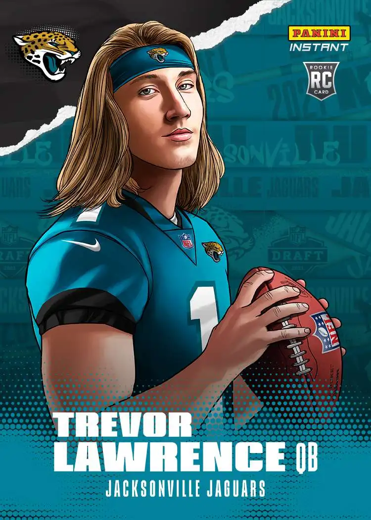 Hot Sale 🛒 NFL Jacksonville Jaguars 2021 Instant Draft Night Illustrations Football Trevor Lawrence Trading Card 🔔 1 Hot Sale 🛒 NFL Jacksonville Jaguars 2021 Instant Draft Night Illustrations Football Trevor Lawrence Trading Card 🔔