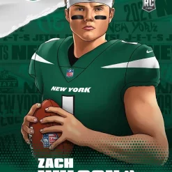 Best Sale ❤️ NFL New York Jets 2021 Instant Draft Night Illustrations Football Zach Wilson Trading Card 🌟