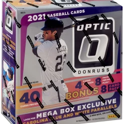Best deal ⭐ MLB Panini 2021 Donruss Optic ⚾ Baseball Trading Card MEGA Box [8 Packs, Carolina Blue & White Parallels] ✨