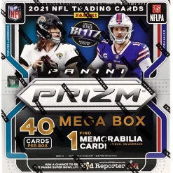 Best Sale 🔥 NFL Panini 2021 Prizm Football Trading Card MEGA Box [10 Packs, Neon Green Pulsar] 🎁
