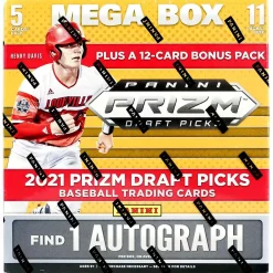 New 🔥 MLB Panini 2021 Prizm Draft Picks ⚾ Baseball Trading Card MEGA Box [11 Packs Plus Bonus Pack, 1 Autograph] 🎁