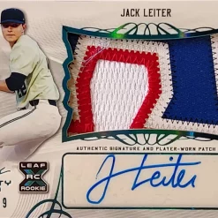 Best Sale 🧨 MLB Leaf Trinity 2021 Jack Leiter Trading Card PA-JL1 [(40/99) Signature and Worn Patch] 🔥