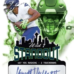 Hot Sale ✔️ NFL Seattle Seahawks 2022 Week 7 Rookie Standout Football Kenneth Walker III /223 AUTOGRAPHED Trading Card S-KW1 [XRC Rookie Card] 😀