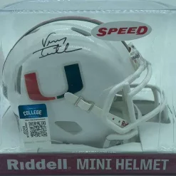 Deals ✔️ NCAA University of Miami Tristar Hidden Treasures Vinny Testaverde Autographed Mini Helmet 🥰